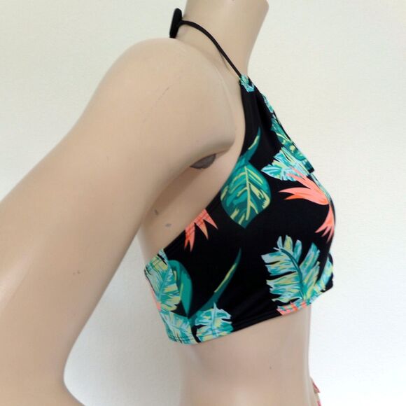 ROXY MULTICOLOR TROPICAL PRINT HALTER BEACH POOL PADDED BIKINI BRA TOP SIZE: L - Picture 3 of 4